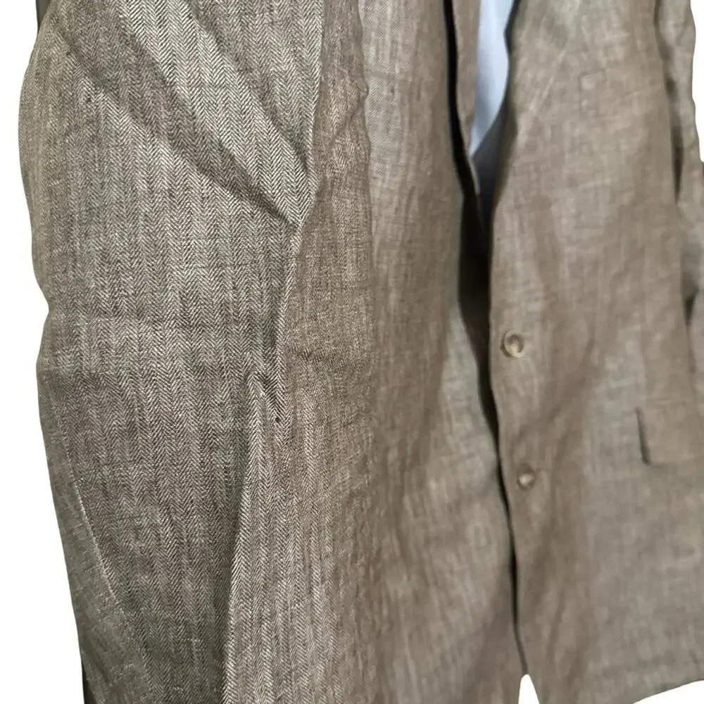Jos A Bank 1905 Brown 100% Linen Herringbone Suit Jacket Blazer Mens sz 46 R